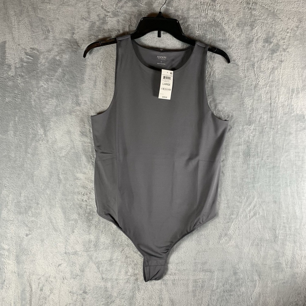 Alfani Women's‎ Bodysuit L Gray Crew Neck Snap Closure NWT